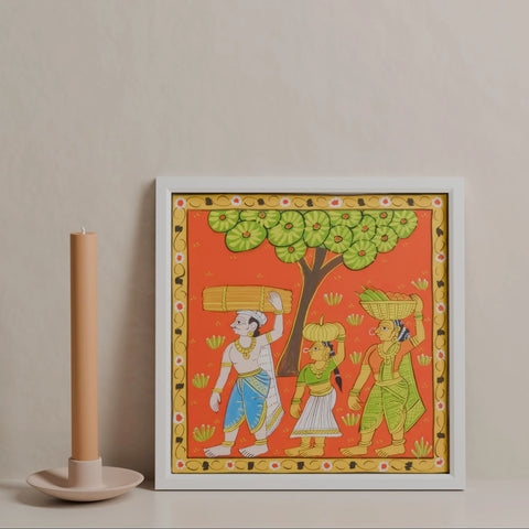Cheriyal Painting Family Carying Vegetables 11.5x11.5 - Eyaas