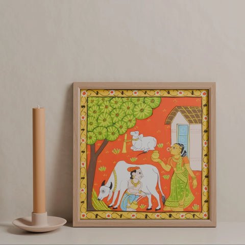 Cheriyal Painting Milking Cow 11.5x11.5 - Eyaas