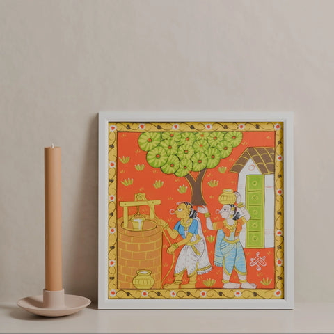 Cheriyal Painting Women At the Water Well 11.5x11.5 - Eyaas