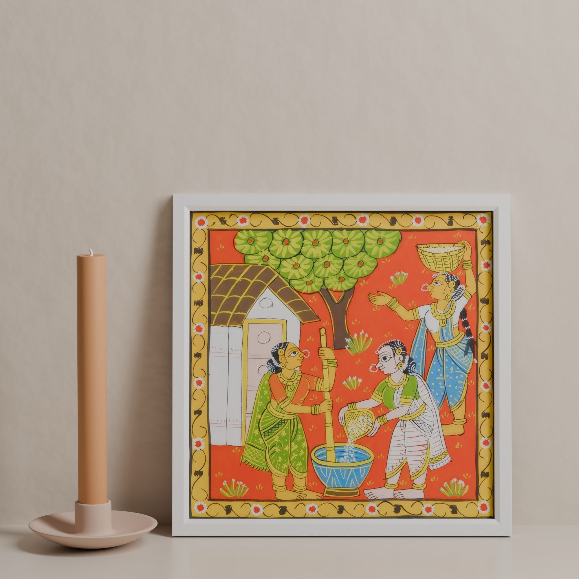 Cheriyal Painting Women Carrying Grains 11.5x11.5