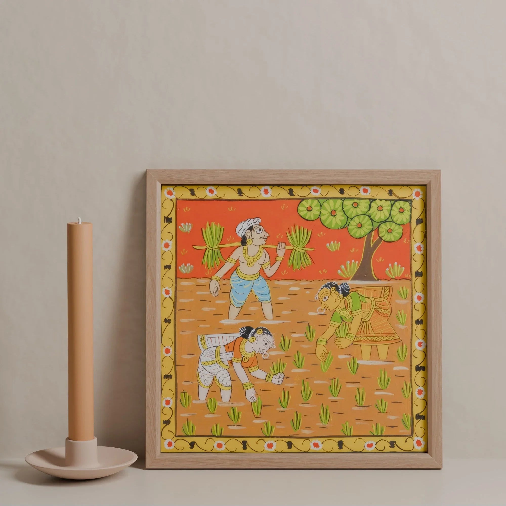 Cheriyal Painting Women in the Paddy Field, 11.5x11.5 - Eyaas