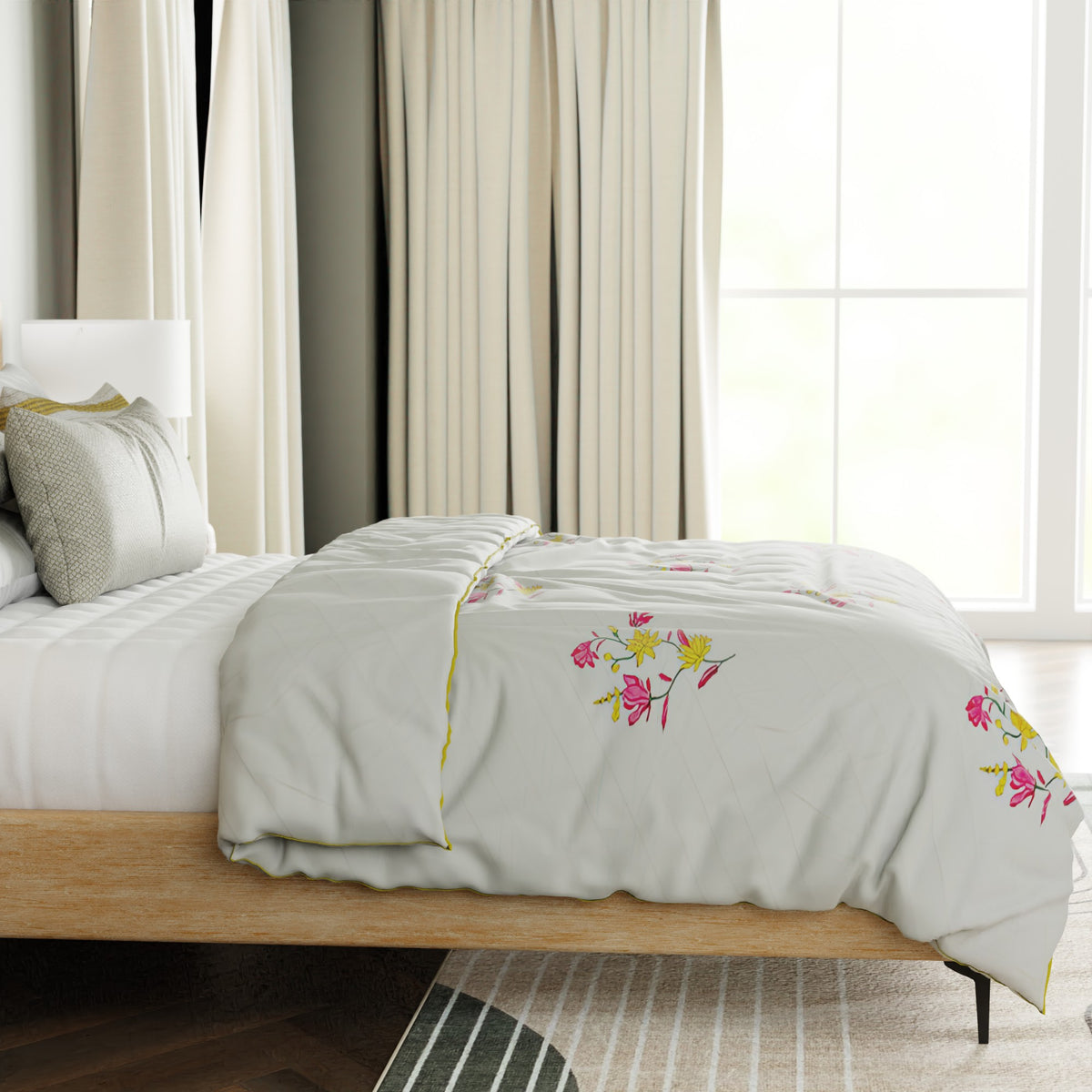 Big Floral Hand Block Printed Cotton Quilted BedSpread  90x108 Inches