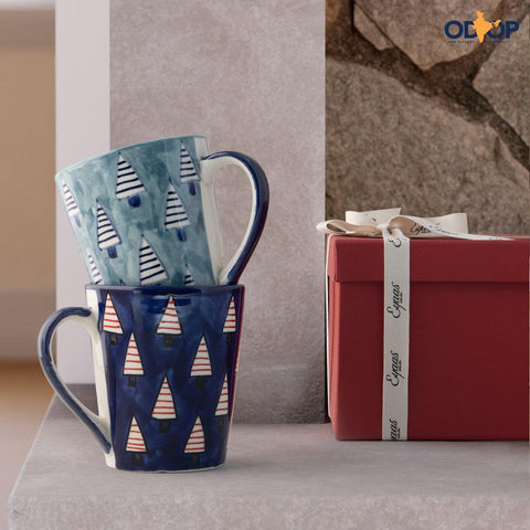 Christmas Ceramic Coffee Mug - Set of 2 (Grey and Navy Blue) - Eyaas