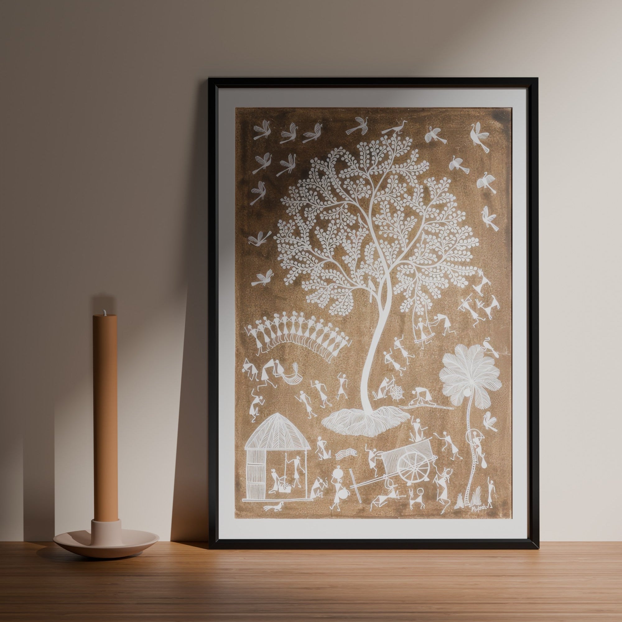 Festive Warli Tree of Life Wall Painting, 15x22