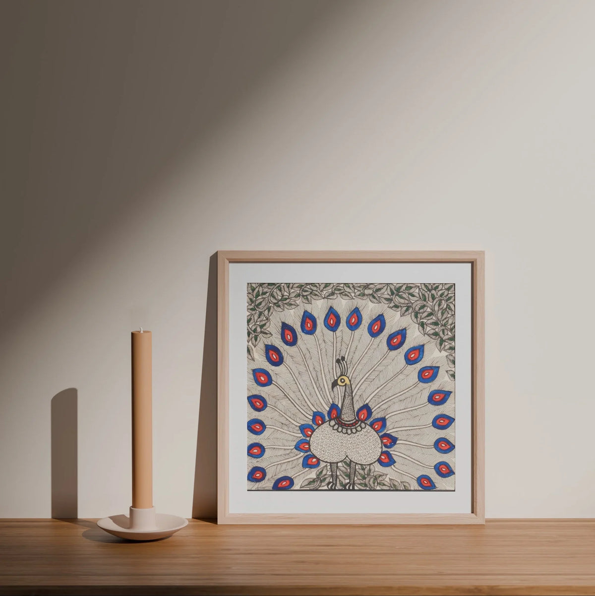 Madhubani Peacock Painting - 10x10 - Eyaas