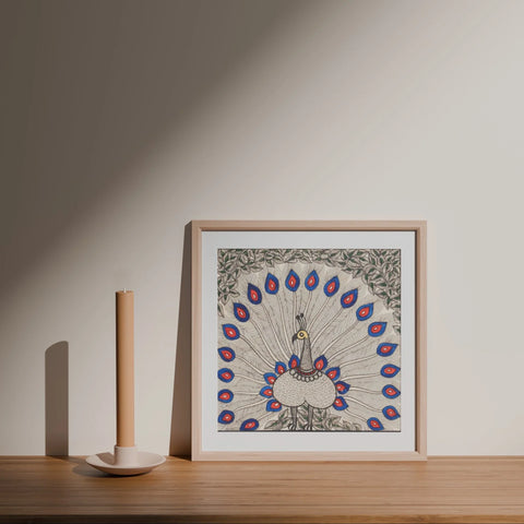Madhubani Peacock Painting - 10x10 - Eyaas