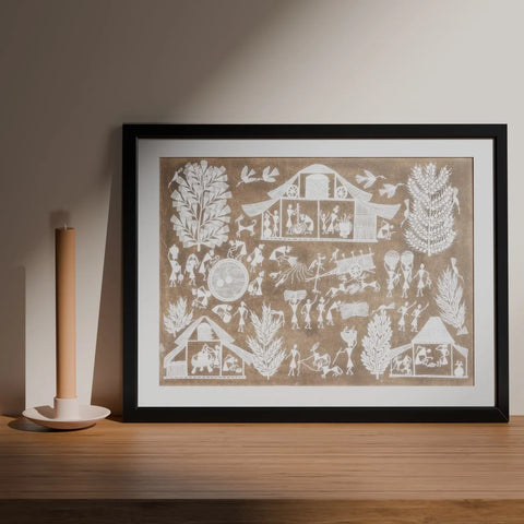Village Scene Warli Painting 16x22 - Eyaas