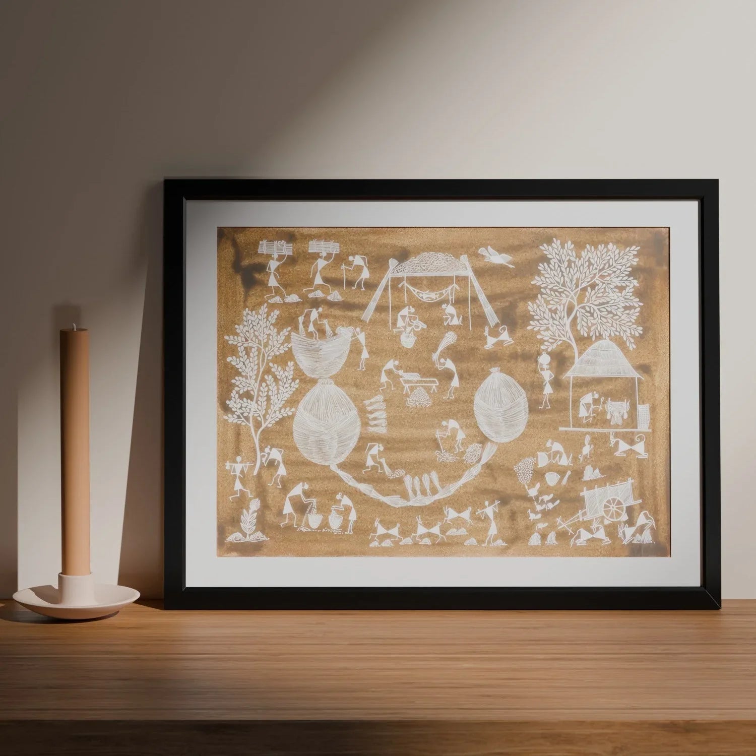 Warli Painting Crop Harvest & Granary - 16x22 - Eyaas