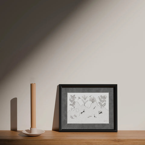 Warli Painting on Paper Hill Terrain 8x10 - Eyaas