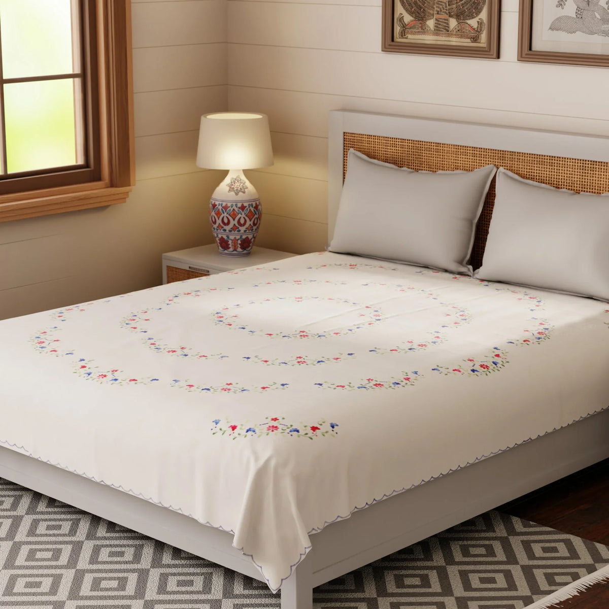 Hand Embroidered Bed Cover - Multi