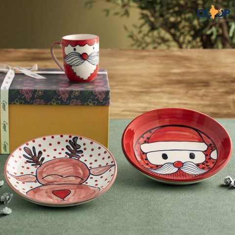 Hand Painted Santa Ceramic Pasta Plate Red - 8 Inch - Eyaas