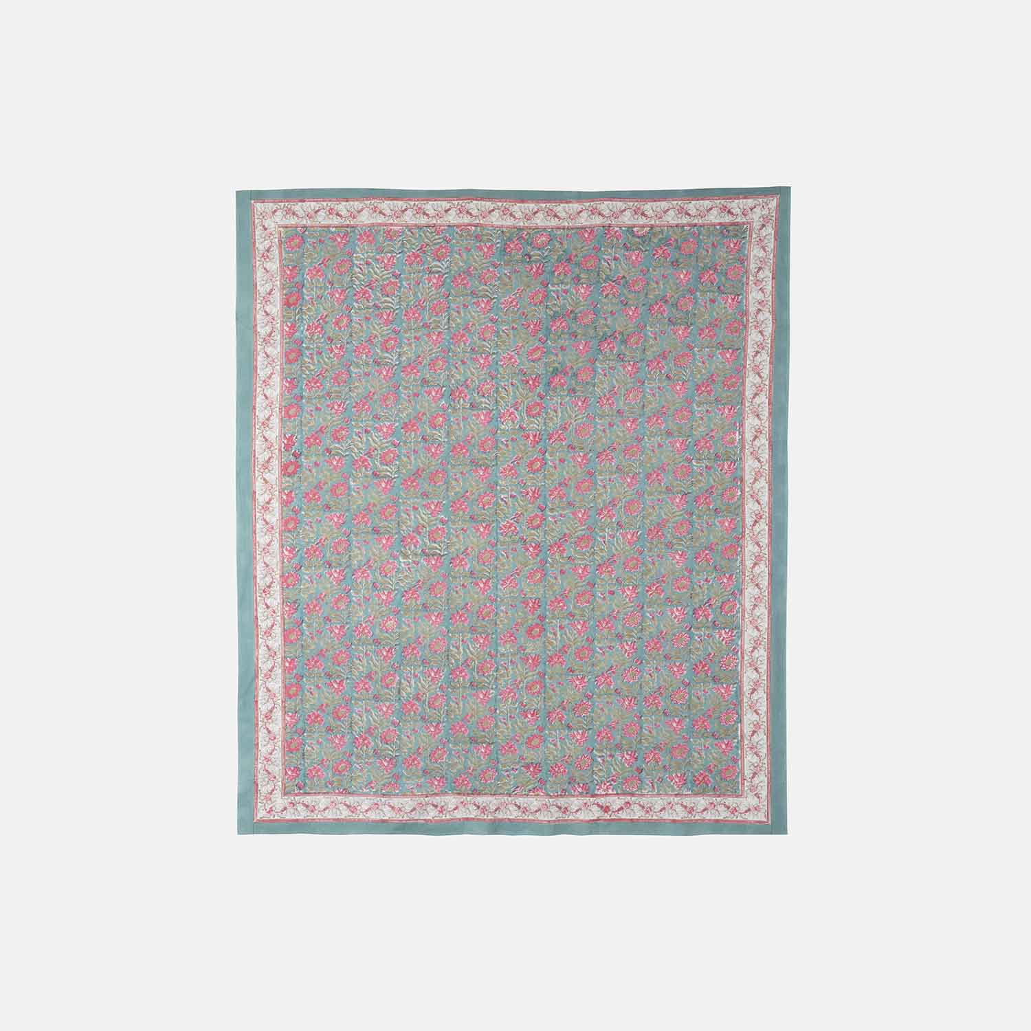 King-size Printed Bedcover With 2 Pillow Cases, Pink & Blue - Eyaas