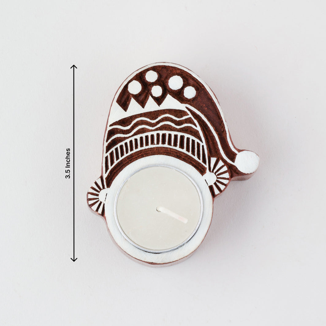 Wooden Block T-light Holder Santa's Booty - Set of 4