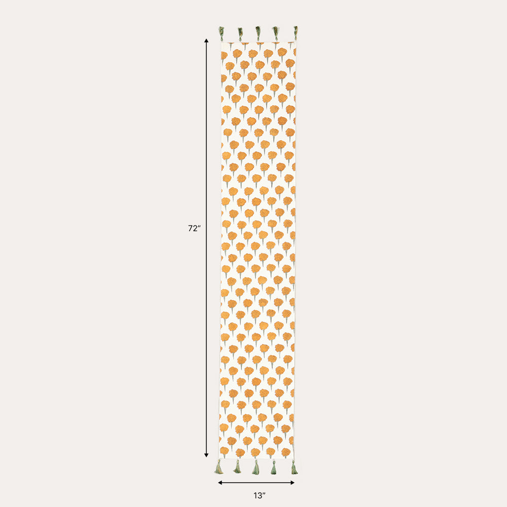 Yellow Marigold Buti Block-Printed Table Runner
