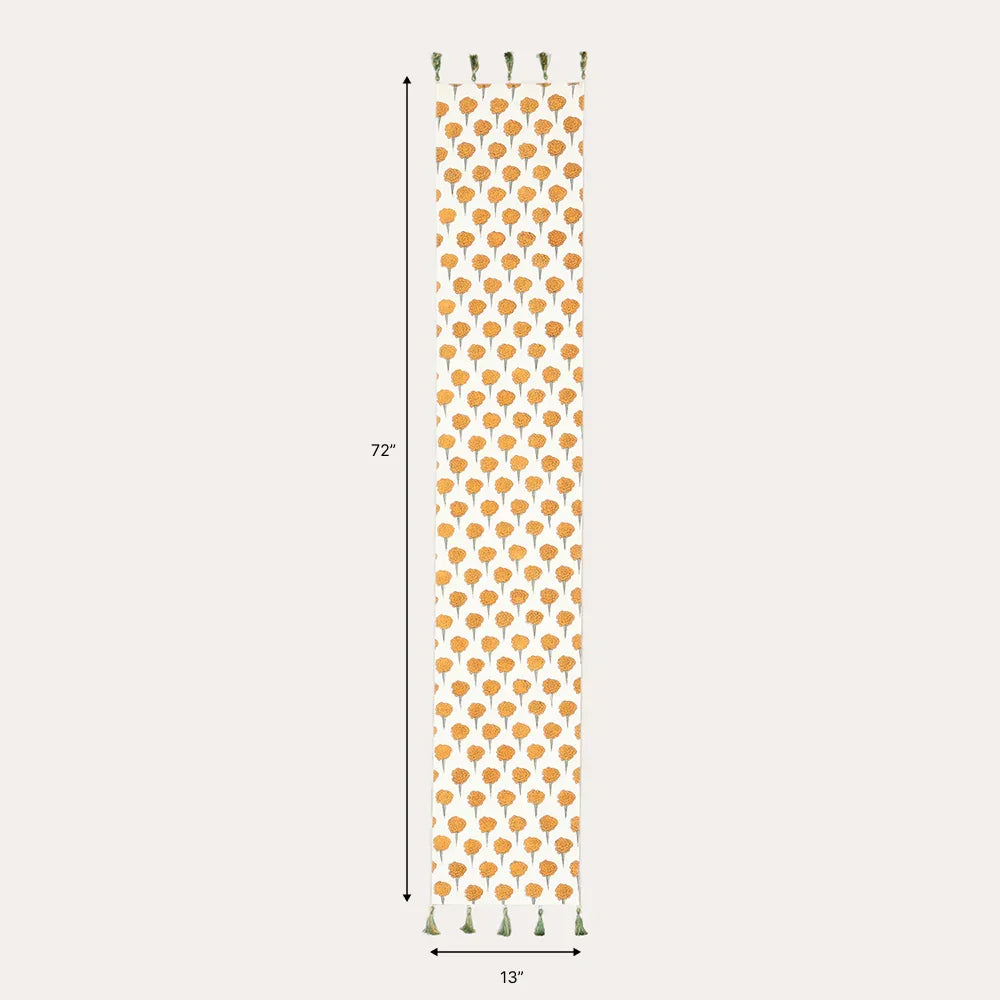 Yellow Marigold Buti Block-Printed Table Runner