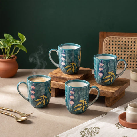 Handpainted Ceramic Mug Set Blue-Green - 250ml