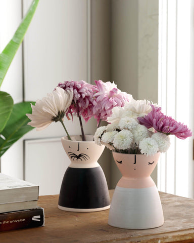 Ceramic Flower Vase (Set of 2) Pink & Black 5x4 - Eyaas