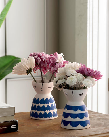 Ceramic Flower Vase, Set of 2, Hearts & Scallops - Eyaas