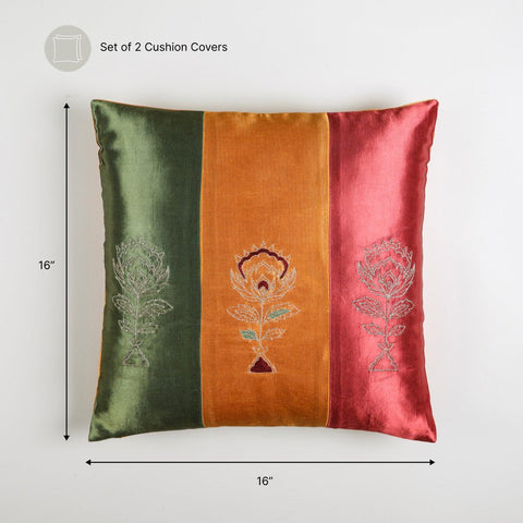 Tricolour Silk Cushion Cover - 16x16 - Eyaas