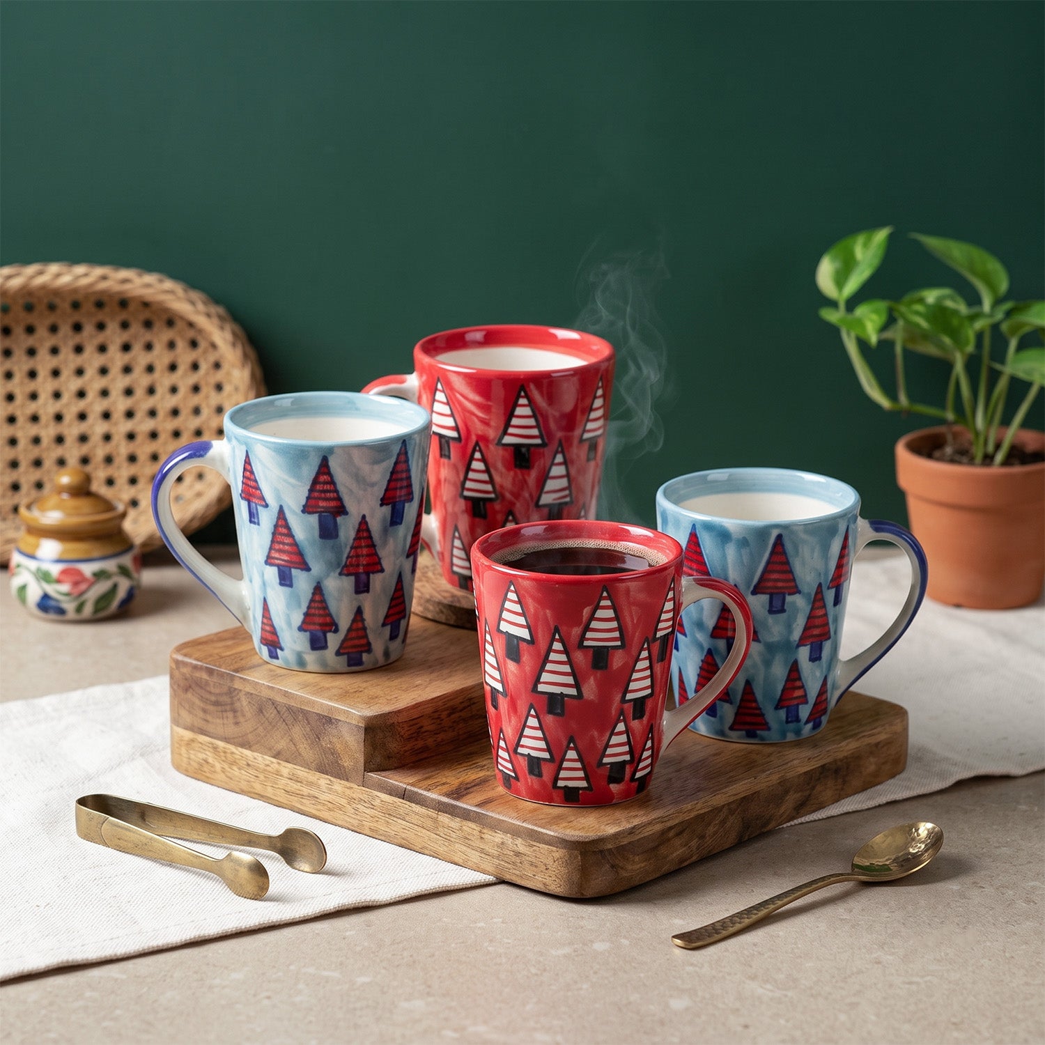 Christmas Ceramic Coffee Mug Set (Grey and Red)