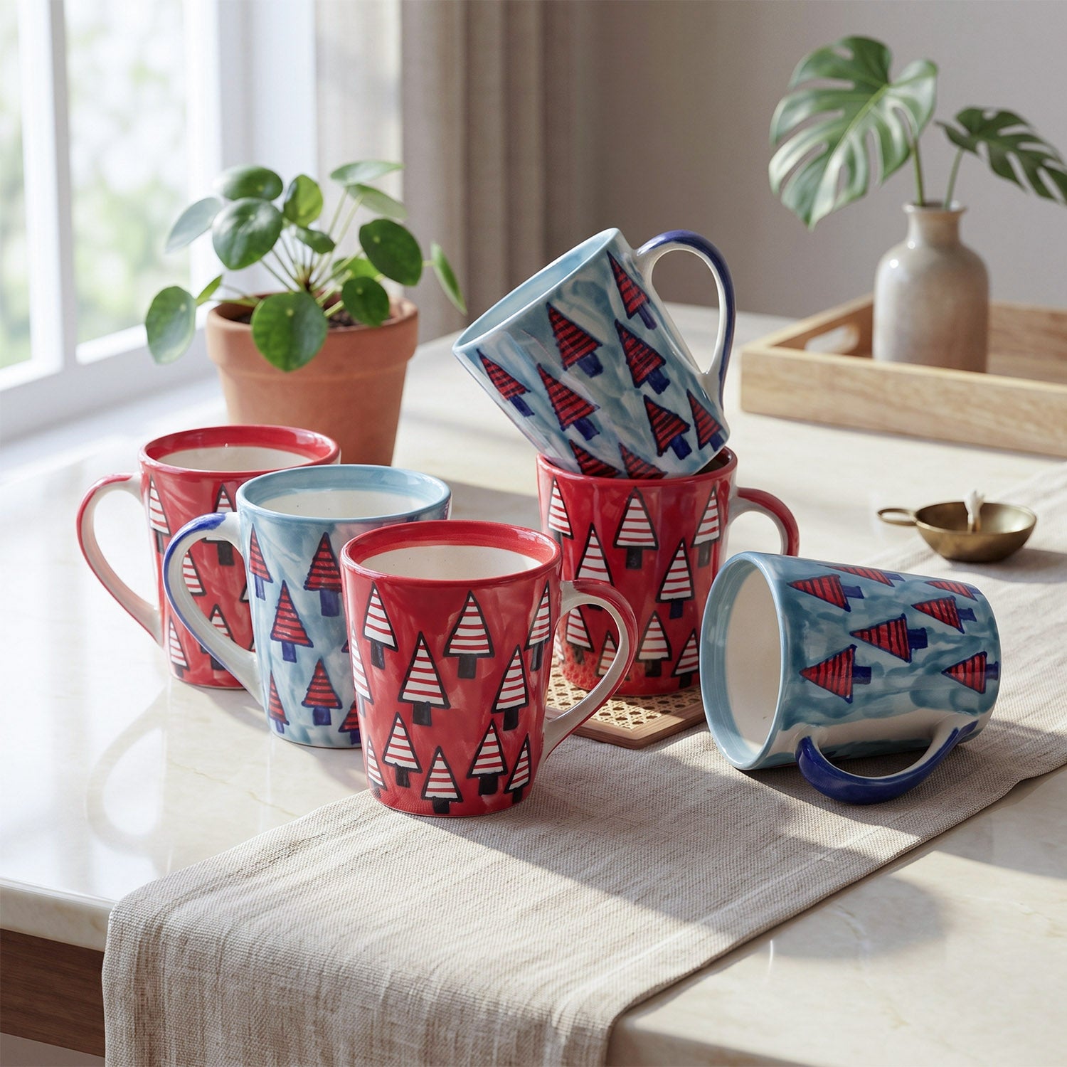 Christmas Ceramic Coffee Mug Set (Grey and Red)