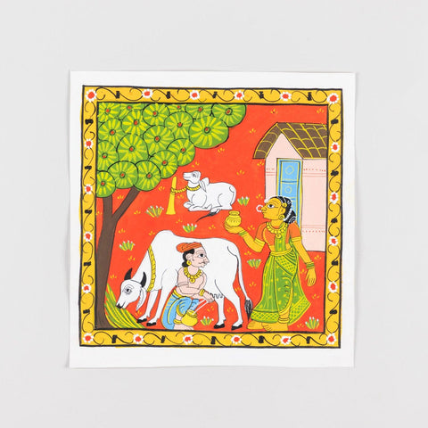 Cheriyal Painting Milking Cow 11.5x11.5 - Eyaas