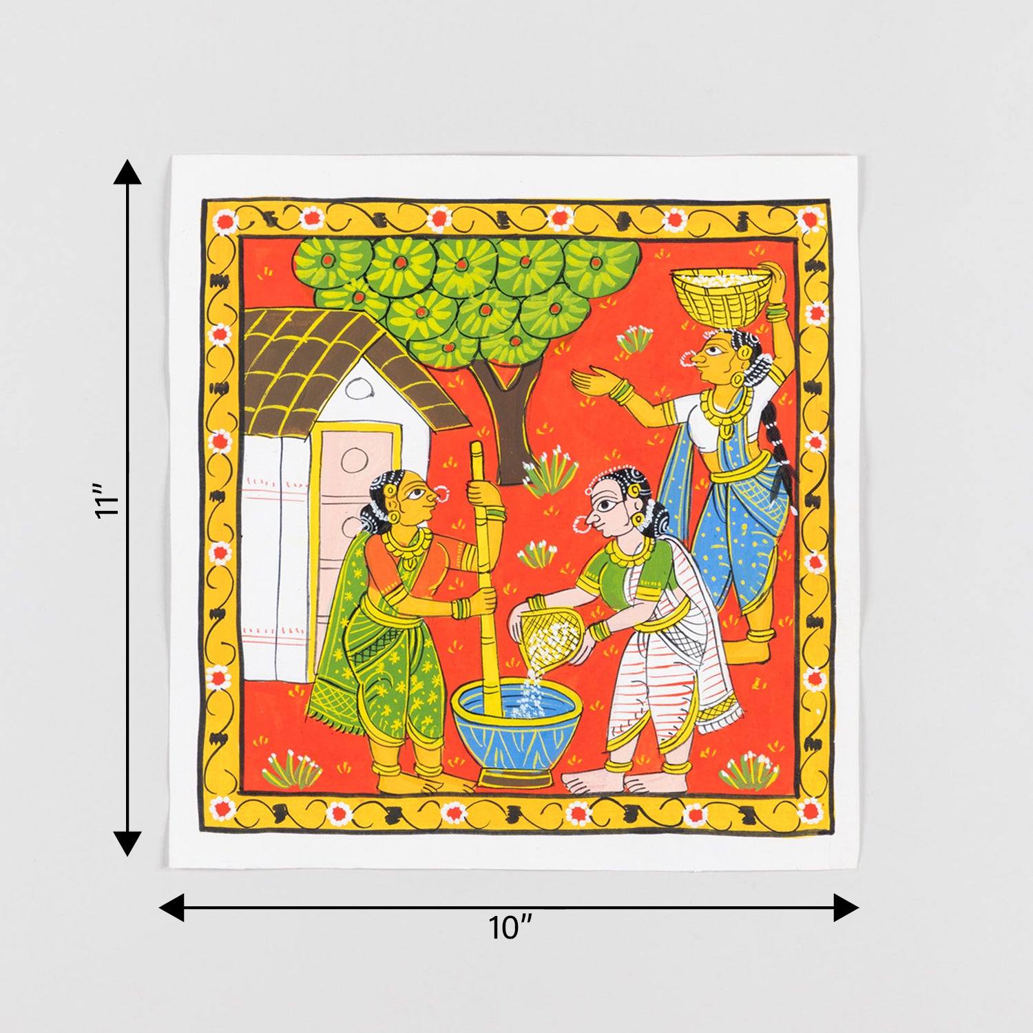 Cheriyal Painting Women Carrying Grains 11.5x11.5