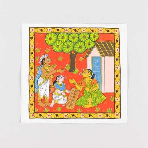 Cheriyal Painting & Family Playing A Game 11.5x11.5 - Eyaas