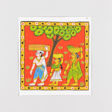 Cheriyal Painting Family Carying Vegetables 11.5x11.5 - Eyaas