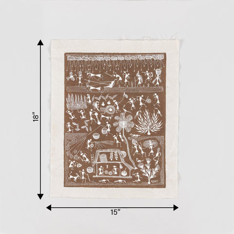 Warli Painting Village Scene - 15x18 - Eyaas