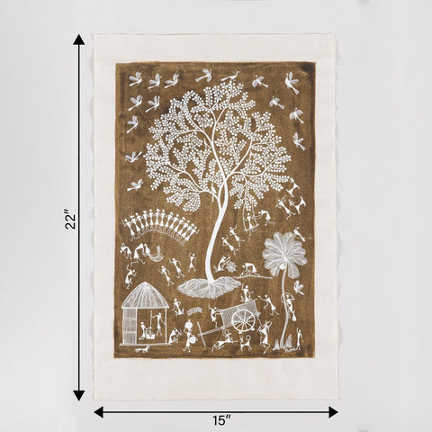 Festive Warli Tree of Life Wall Painting, 15x22 - Eyaas