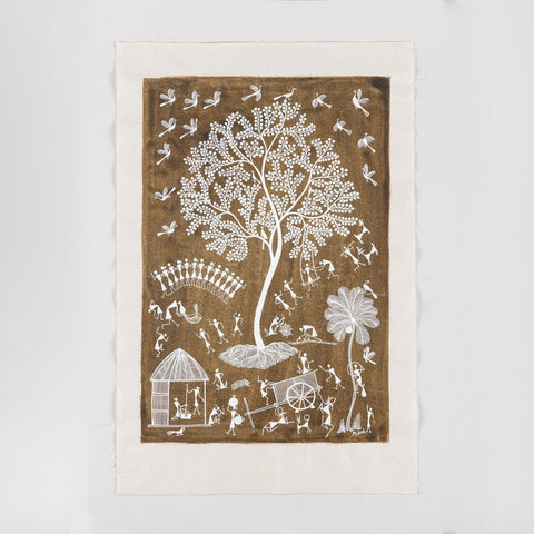 Festive Warli Tree of Life Wall Painting, 15x22 - Eyaas