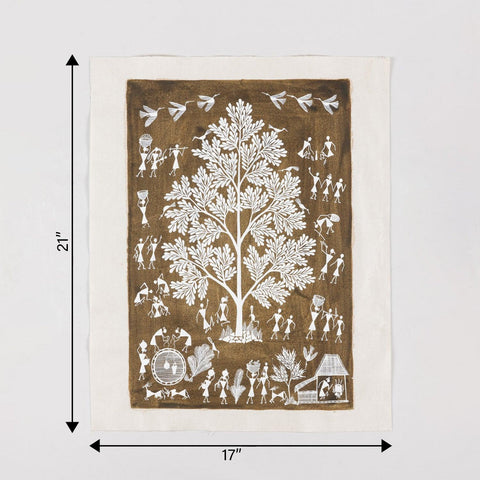Daily Life Warli Tree of Life Painting 17x21 - Eyaas