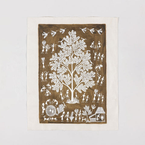 Daily Life Warli Tree of Life Painting 17x21 - Eyaas