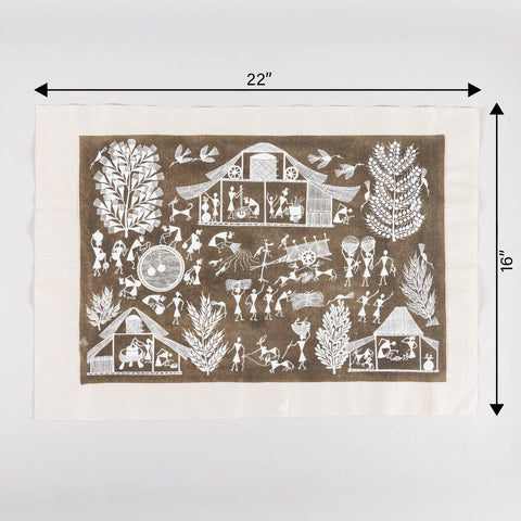 Village Scene Warli Painting 16x22 - Eyaas