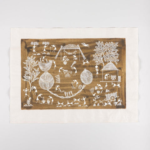 Warli Painting Crop Harvest & Granary - 16x22 - Eyaas