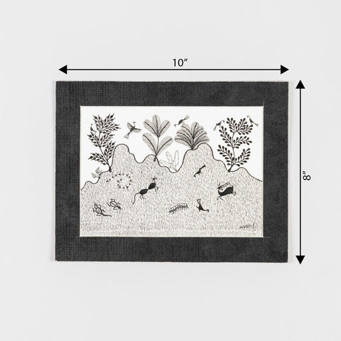 Warli Painting on Paper Hill Terrain 8x10 - Eyaas