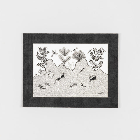 Warli Painting on Paper Hill Terrain 8x10 - Eyaas