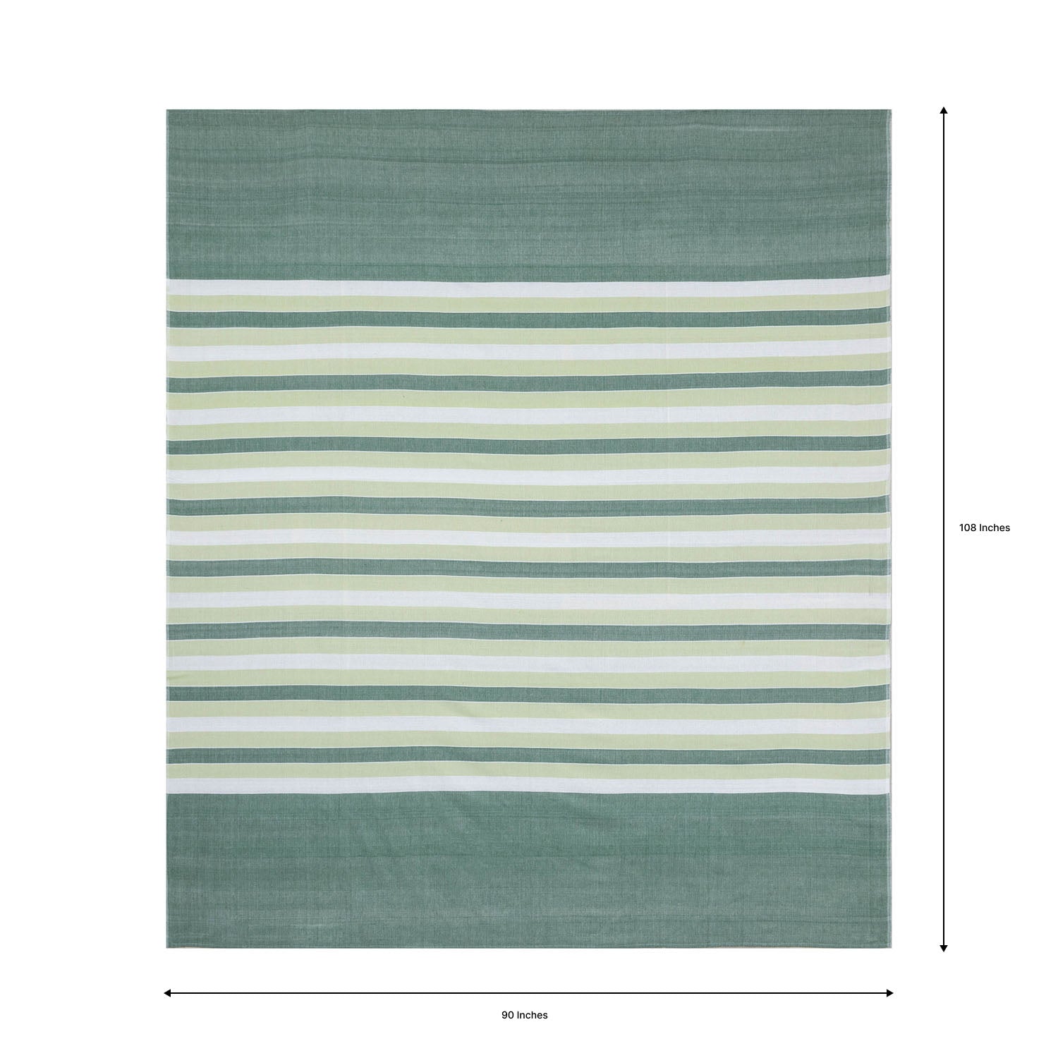 Hand Woven Striped Bed Cover with Pillow Cover in Green & White - 90x108