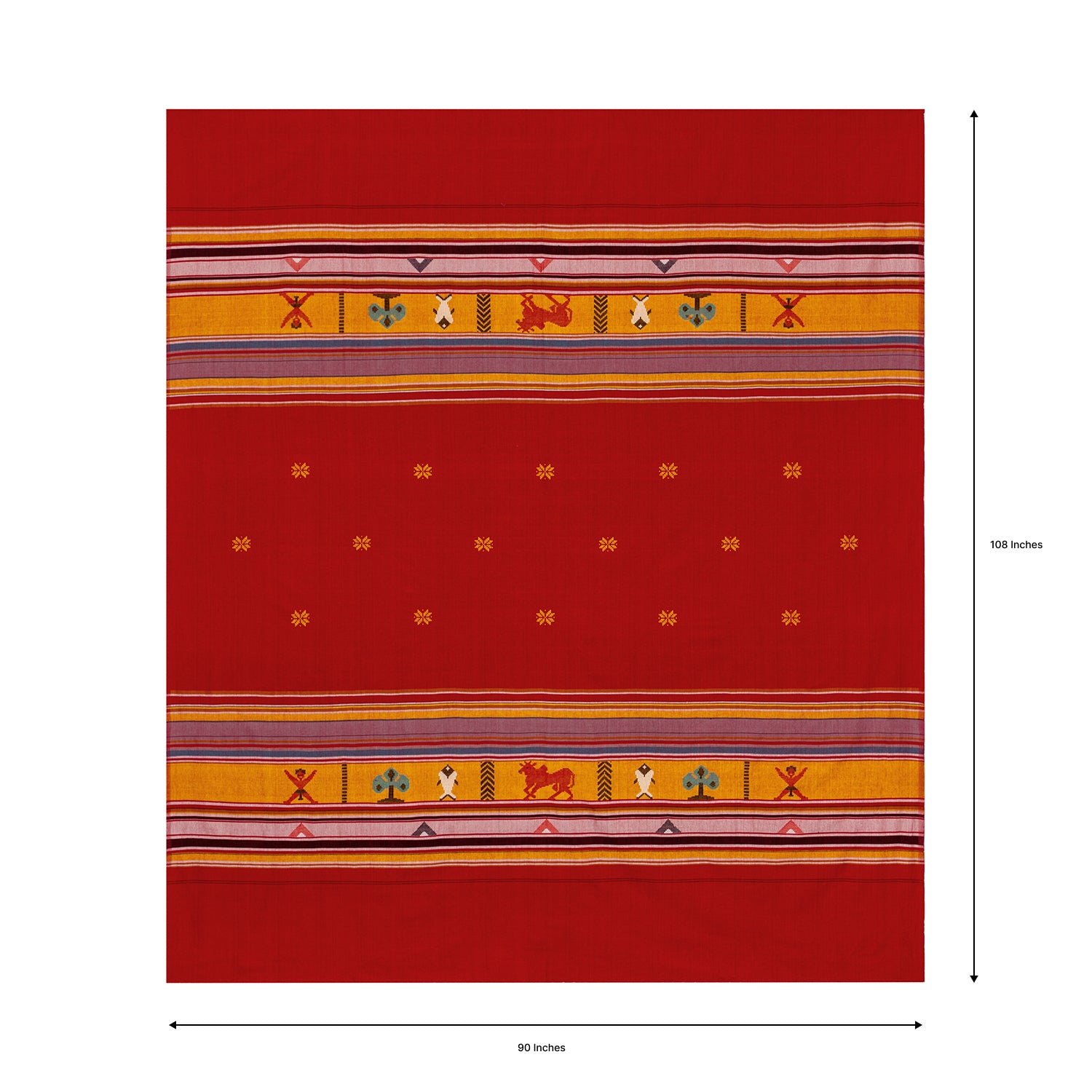 Hand Woven Bawan Buti Bed Cover in Red - 90x108