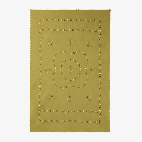 Hand Embroidered Single Bed Cover - Olive/Brown - Eyaas