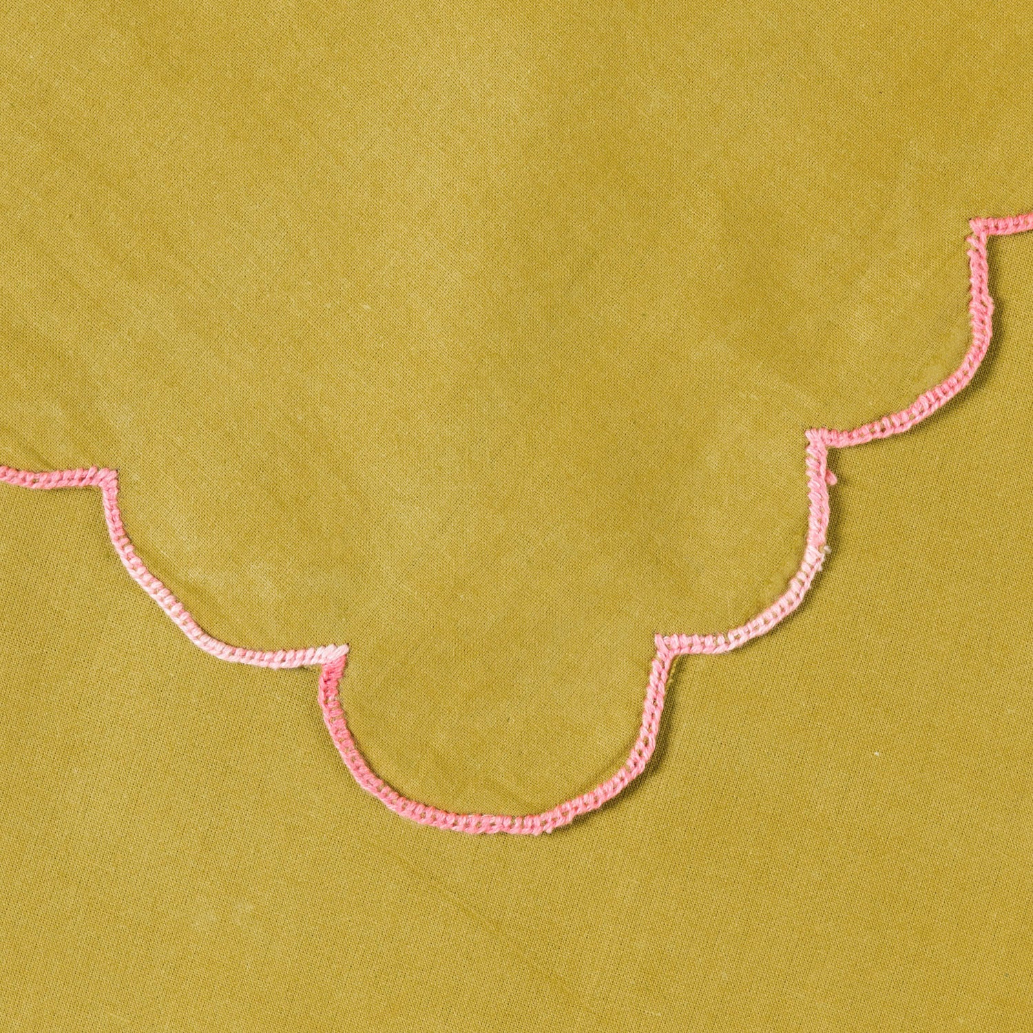 Hand Embroidered Single Bed Cover - Olive/Pink