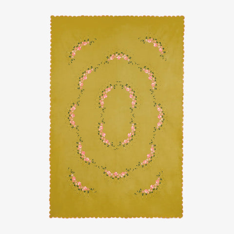 Hand Embroidered Single Bed Cover - Olive/Pink - Eyaas