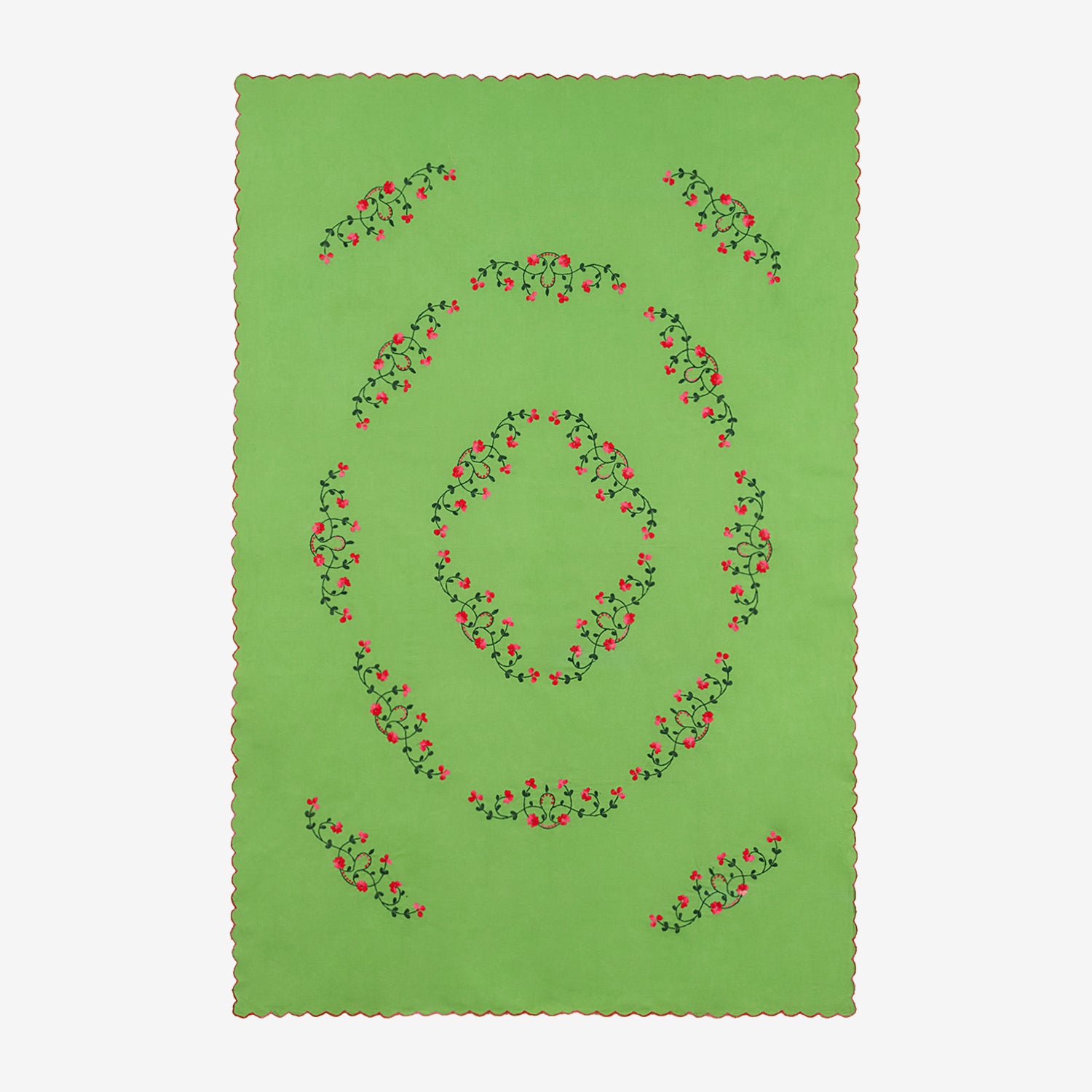 Hand Embroidered Single Bed Cover - Green