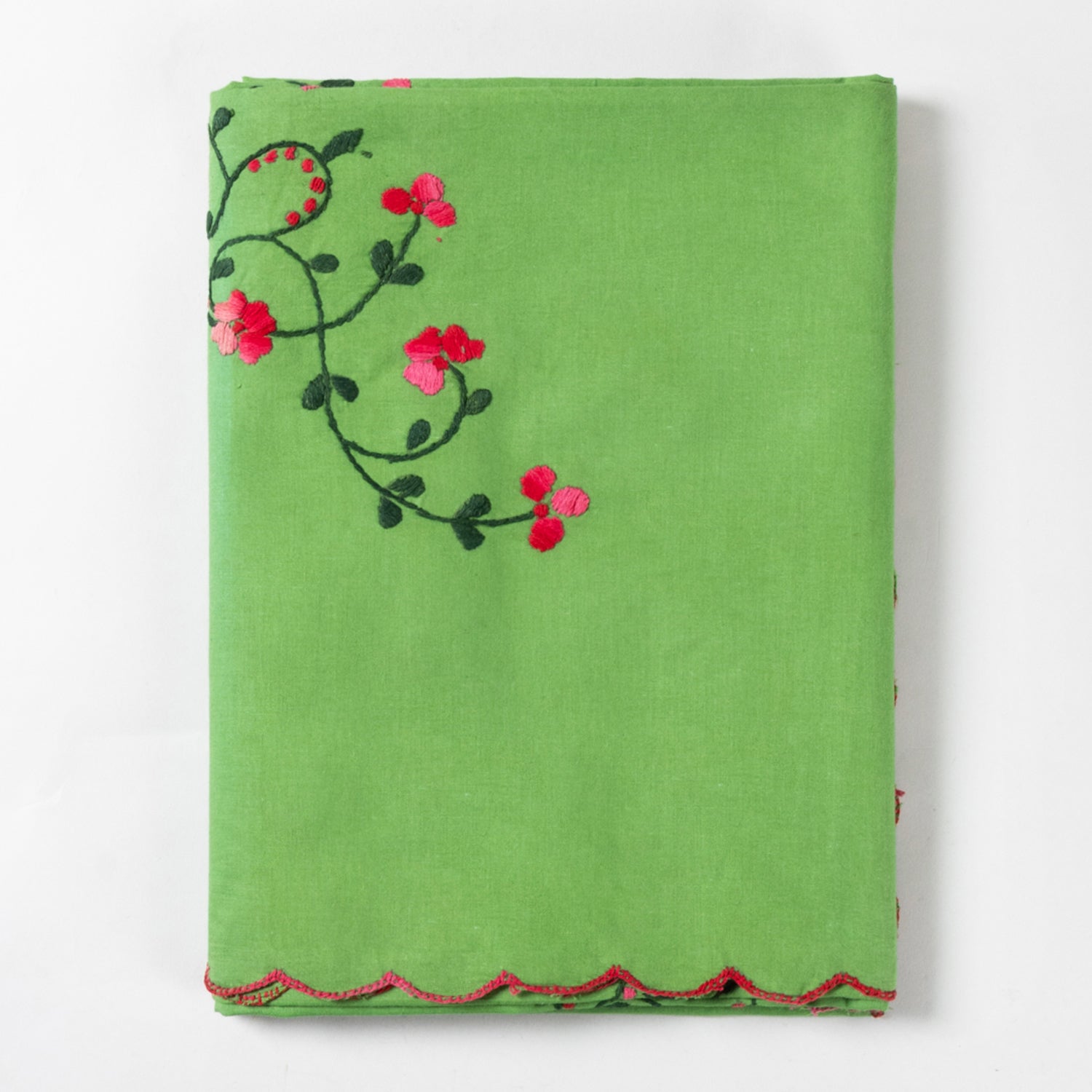 Hand Embroidered Single Bed Cover - Green