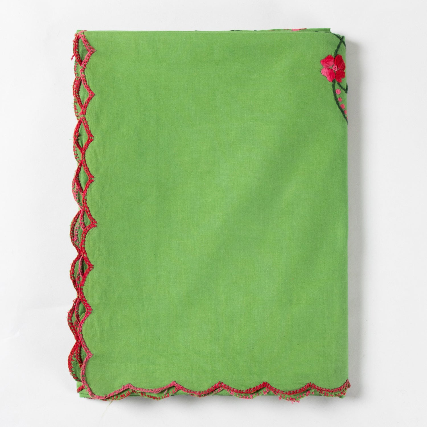 Hand Embroidered Single Bed Cover - Green