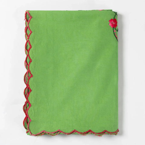 Hand Embroidered Single Bed Cover - Green