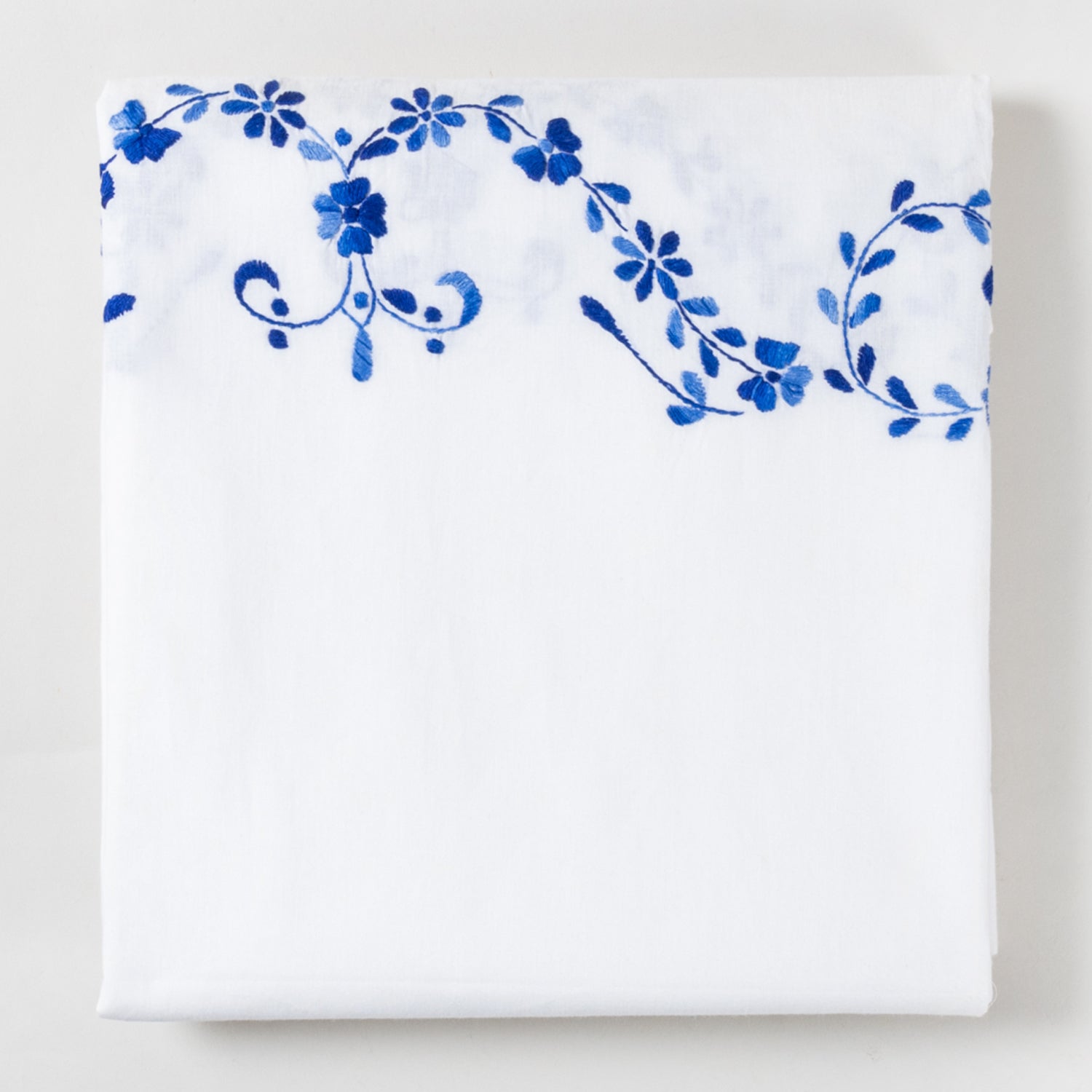 Hand Embroidered Bed Cover - White/Blue