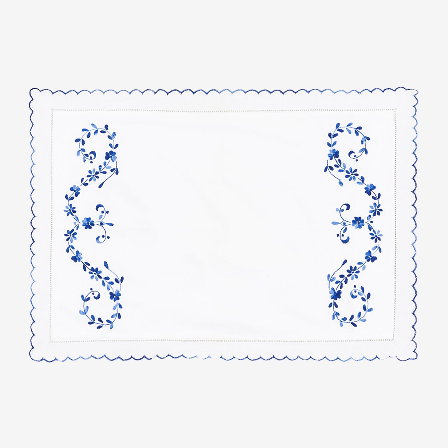 Hand Embroidered Bed Cover - White/Blue