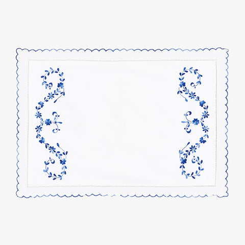 Hand Embroidered Bed Cover - White/Blue - Eyaas
